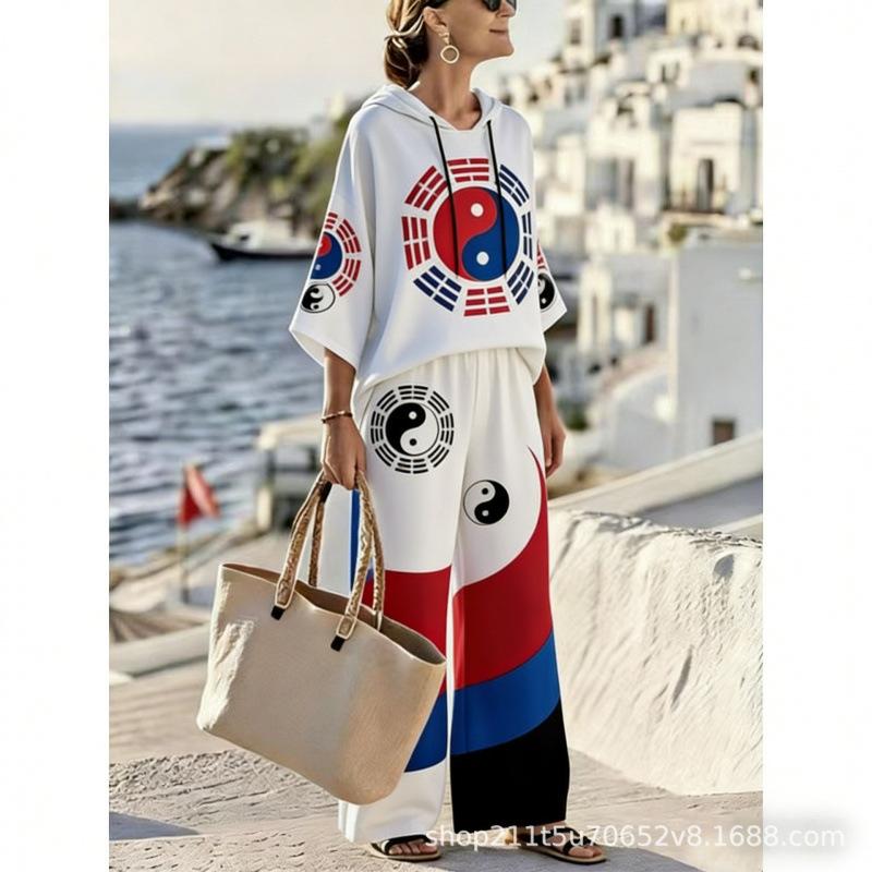 New Spot Women's Star Stripe American Flag Casual Hooded V-Neck Suit Vacation Bohemia