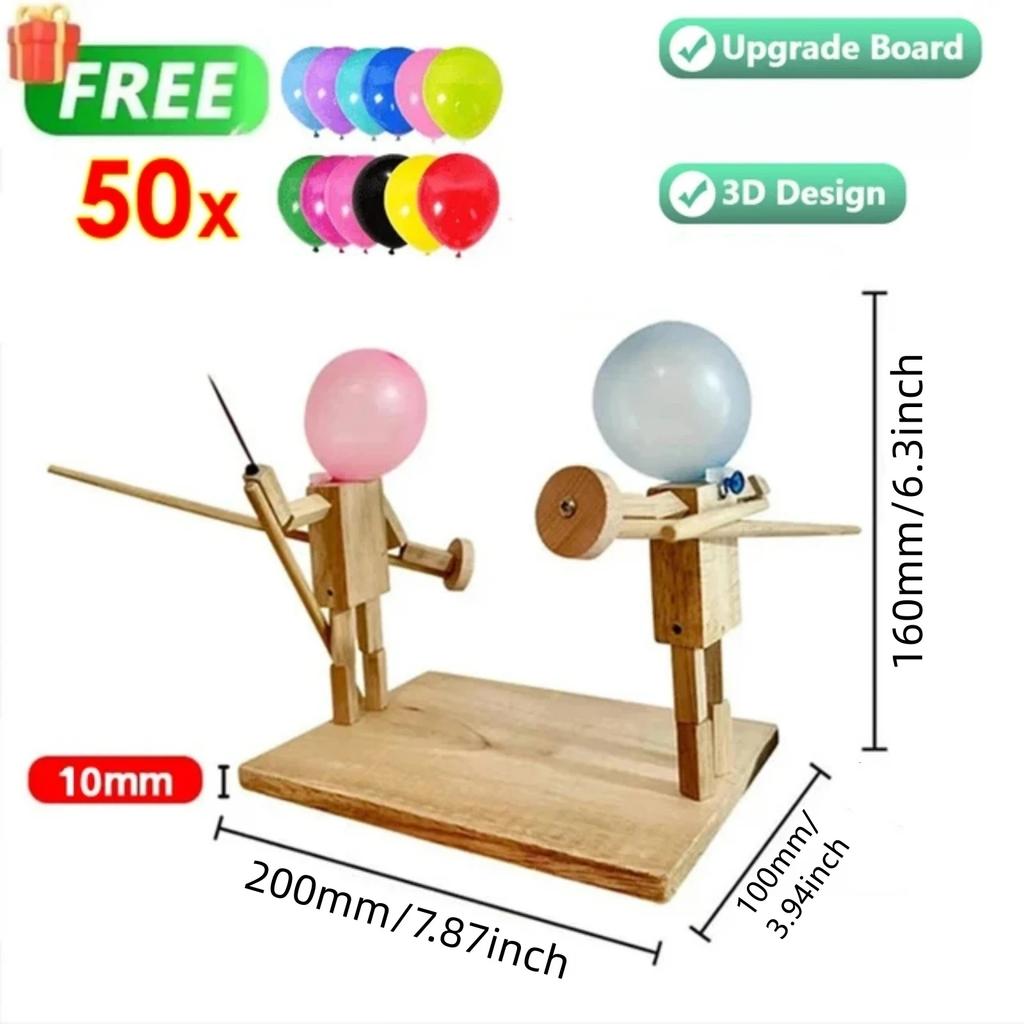 Balloon Bamboo Man Battle Handmade Wooden Fencing Puppets Wooden Bots Battle Game Two-Player Fast-Pad Balloon Battle Game