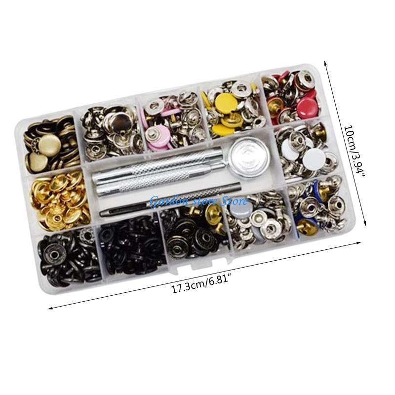 B0KB 120 Sets Metal Buttons Leather Crafts Fasteners 12 Assorted Colors