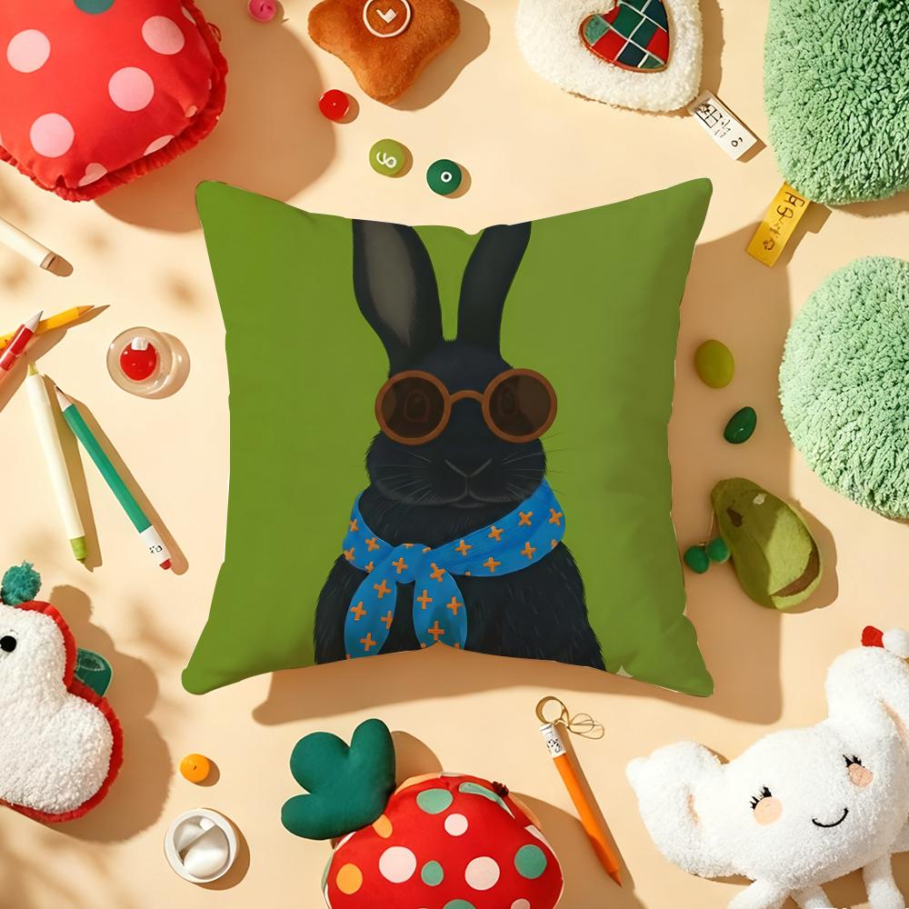 Süßer Hase Kunst Kissenbezug Plüschstoff Weich Beidseitig Bedruckt Sofa Warm Winter Zuhause Kindergeschenk Kissenhülle