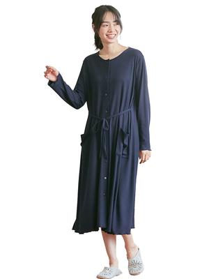 Umstandsmode Offen vorne Extra Platz Lang Kann lange nach der Schwangerschaft getragen werden L Marineblau 10302370 [ANGELIEBE] Schlafanzug, Glatt, Fein, Gerippt, Nachthemd, Kleid,