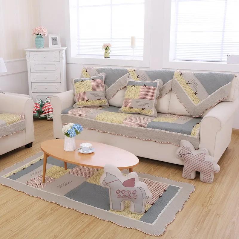 Hot Selling All-season Universal Anti Slip Sofa Mat New Rural Style Cushion Sofa Cover Small Floral Han Style Backrest Towel
