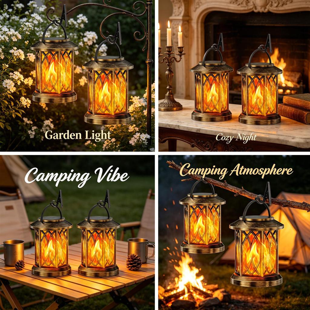 Antique Bronze Solar Flame Lantern: Decorative Outdoor Garden Lamp for a Retro Courtyard Atmosphere