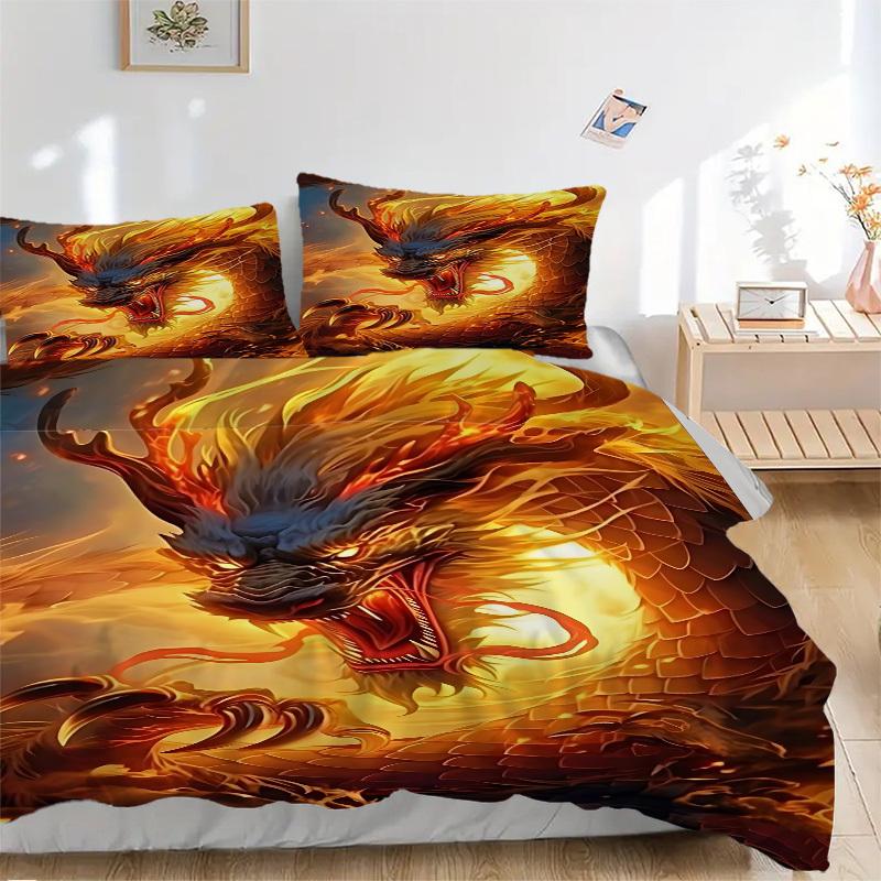 3pcs Dragon Fire Artwork Duvet Cover Set -Includes 1 Duvet Cover and 2 Pillowcases, No Quilt Core, All-Season Home Decor  Yy251111183