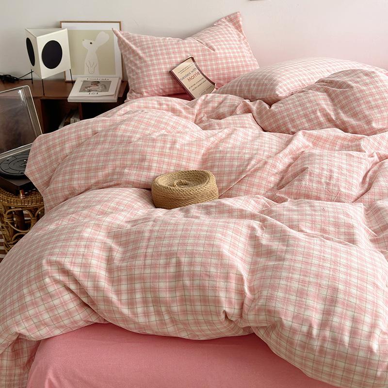 Class A Maternal And Infant Grade Unprinted Wind-Dyed Cotton Washed Cotton 4Pcs Set, Skin-Friendly Sleeping Naked Cotton 100 Cotton Quilt Cover