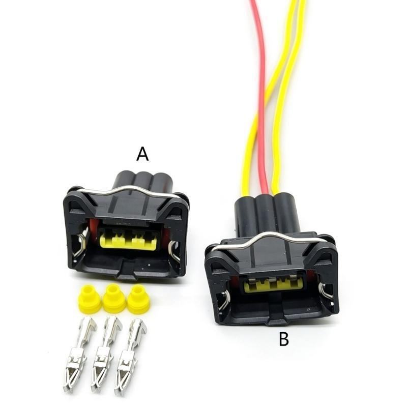 Automotive Electrical Plug Set 3 Pin Design with 3 Terminals and 3 Rubber Grommets for Vehicle Wiring Service Tasks