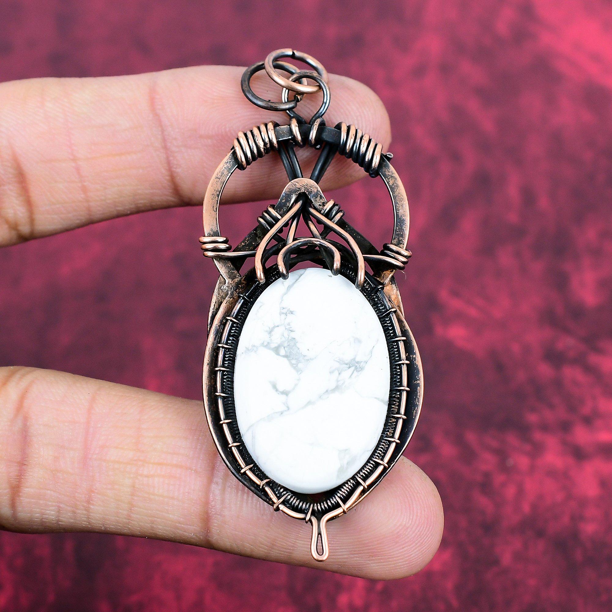 Howlite Copper Pendant Copper Wire Wrapped Jewelry Gemstone Handmade Pendant Designer Jewelry Wire Wrapped Pendant Unique Jewelry For Gifts