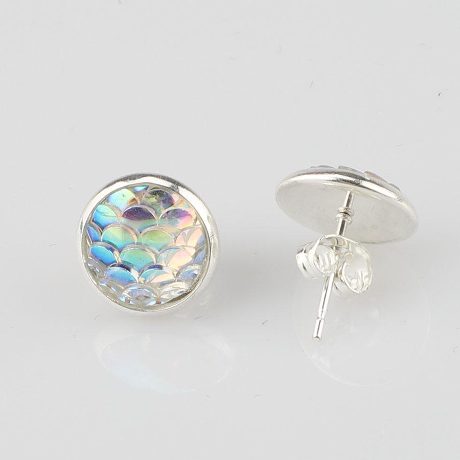 

10 мм серебристые стальные серьги-гвоздики с пайетками в виде рыбьей чешуи