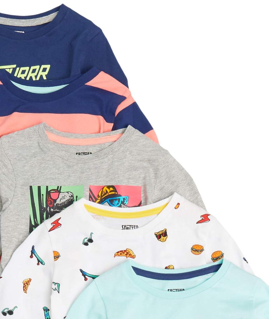 Amazon Essentials 5-Pack Long Sleeve T-Shirts (Formerly Spotted Zebra) Boys, Navy/White/Light Blue, Sizes 130-135