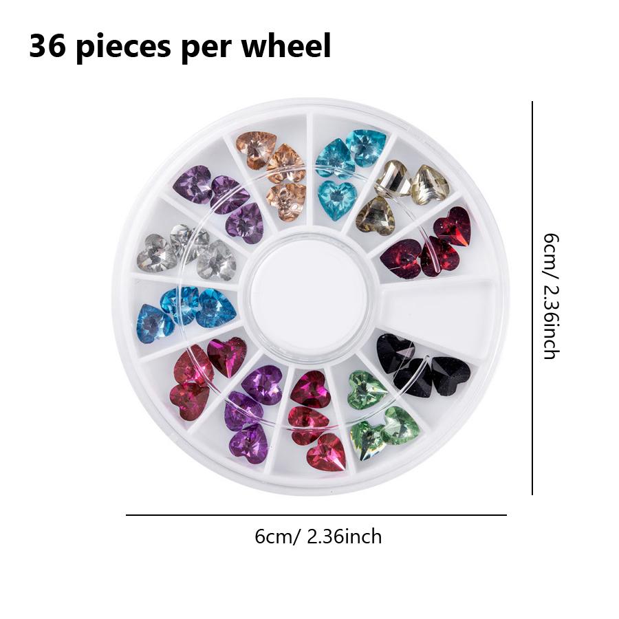 36Pcs 3D Nail Rhinestones, Flat Back Square Heart Drop Shape Wheel, Nail Glitter Gems Decorations for DIY Manicure Cell Phone Decor