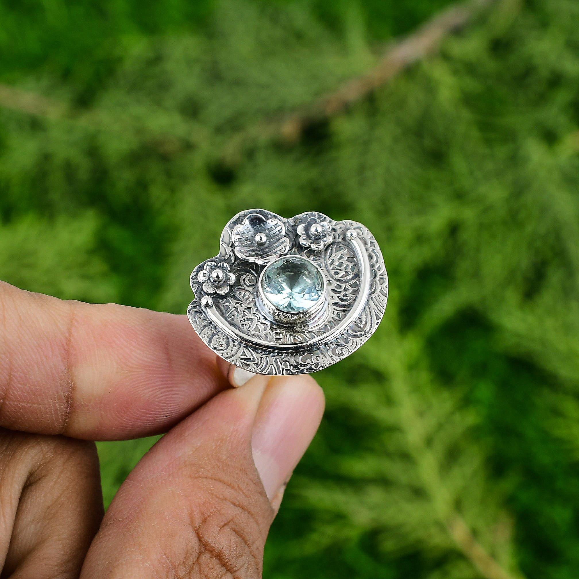 

Кольцо из стерлингового серебра 925 пробы с натуральным швейцарским голубым топазом, новое, в виде цветка, с несколькими камнями Adjustable