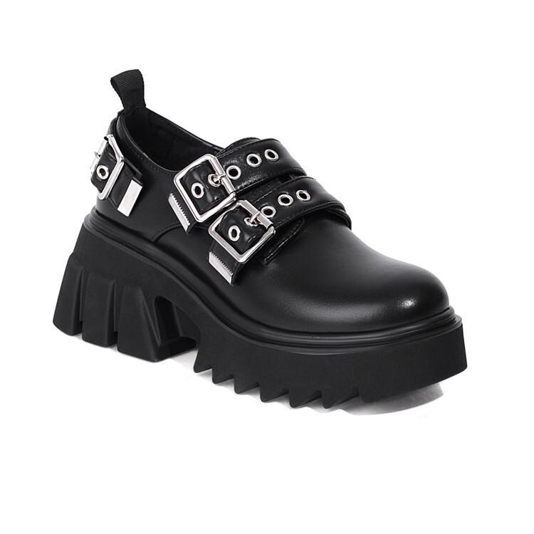 New street European and American large size British metal platform small leather shoes punk women's shoes