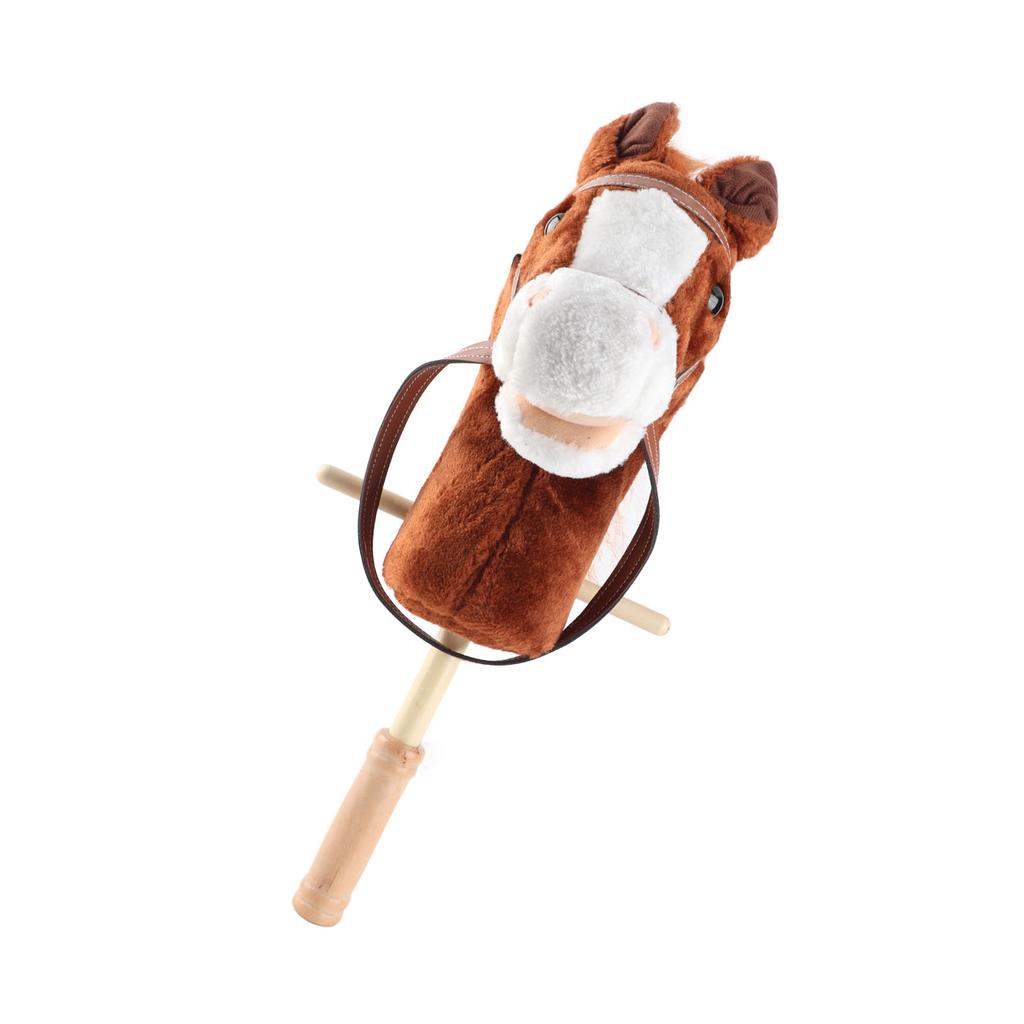 Horse Stick Toy Plush Soft Cartoon Look Sound Effect Horse Head Stick Toy with Wheels and Thickened
