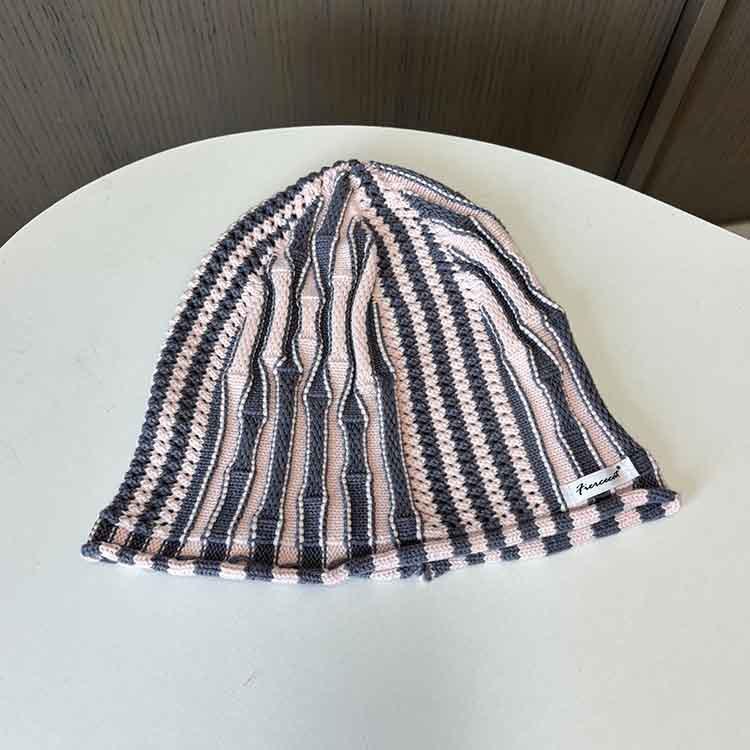Personalized Trend Striped Knitted Pullover Hat Women'S Season Foreign Gas Bucket Hat Parent-Child Warm Wool Hat