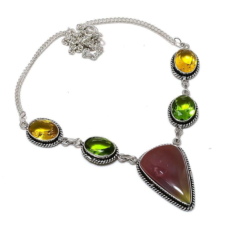 Natural Mookaite, Peridot Gemstone 925 Sterling Silver Jewelry Necklace 18" ASN-6116