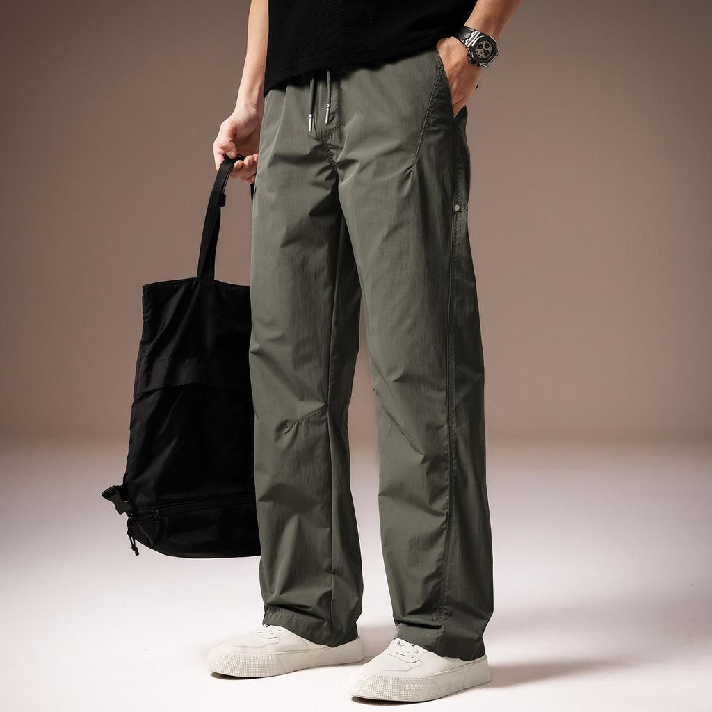 High-end Japanese retro men's casual pants spring new solid color simple loose straight wide-leg outdoor trousers men