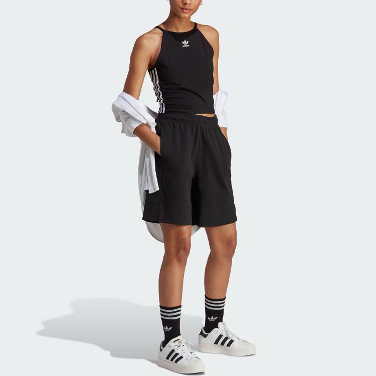 Adidas Originals Letter Logo Striped Tank Top Women Tops Black IB7302