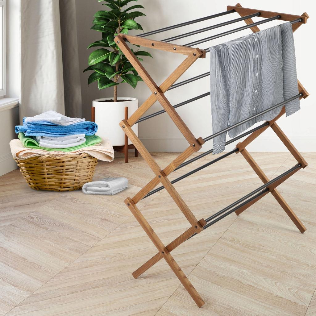 KADAX Στεγνωτήριο Ρούχων Στάσιμο Ρούχων Εσώρουχα Αναδιπλούμενο Κάθετο Ξύλινο