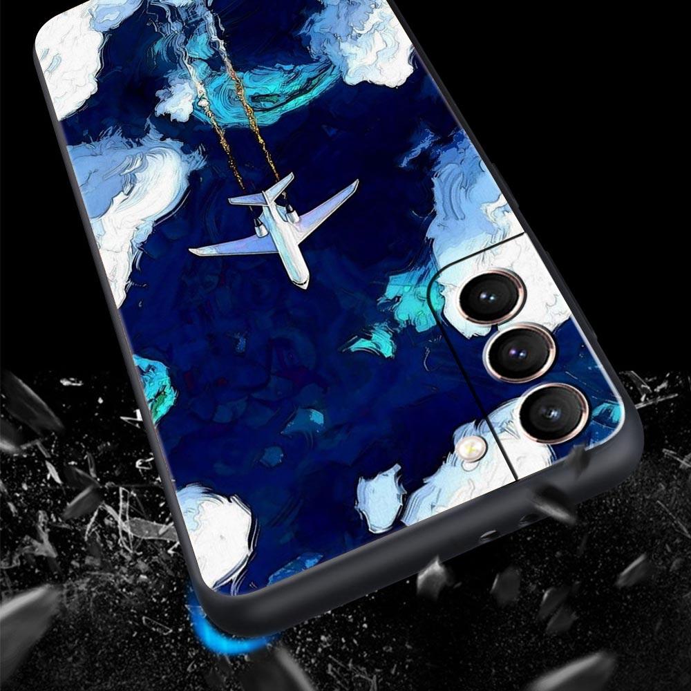 Airplane World Map Travel Phone Case For Samsung Galaxy S26 Ultra S25 Plus S24 FE S23 S22 5G S21 S20 Cover Black Soft