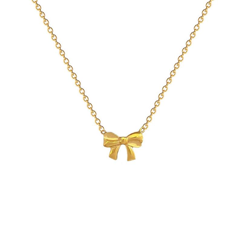 Simple Bow Temperament Personality Minimalist Furnace Real Gold Necklace Female Collarbone Chain