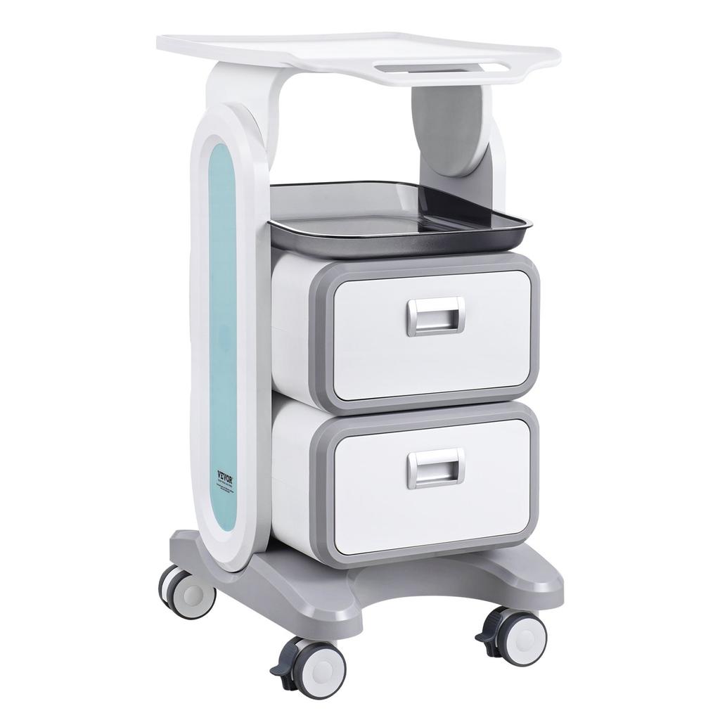 3 Tiers Lab Carts Mobile Medical Cart with 2 Drawers & 1 Top Tray White