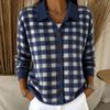 Women's Plaid Cardigan Long Sleeve Lapel Collar Loose Fit Knit Sweater for Fall Winter