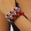 Exaggerated Personality Seven-spotted Ladybug Printed Wooden Beaded Elastic Bracelets for Women Retro Cute Jewelry Accessories