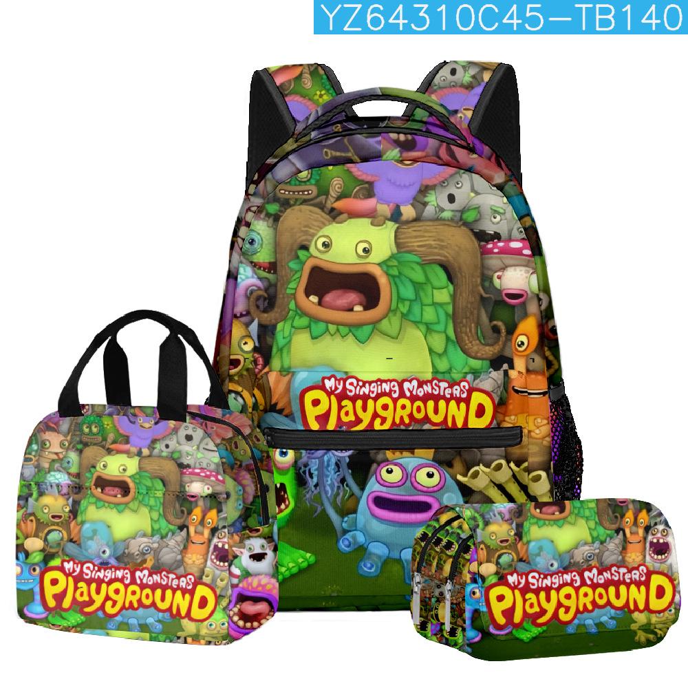 Classic Popular Novelty Singing Monsters 3D Print 3pcs/Set Student School Bags Travel Notebook Backpack Lunch Bag Pencil Case