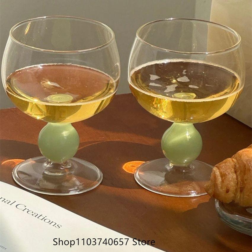Mint Green Tall Glass Simple Round Red Wine Champagne Cup Creative French Vintage Cold Drink Juice Cup