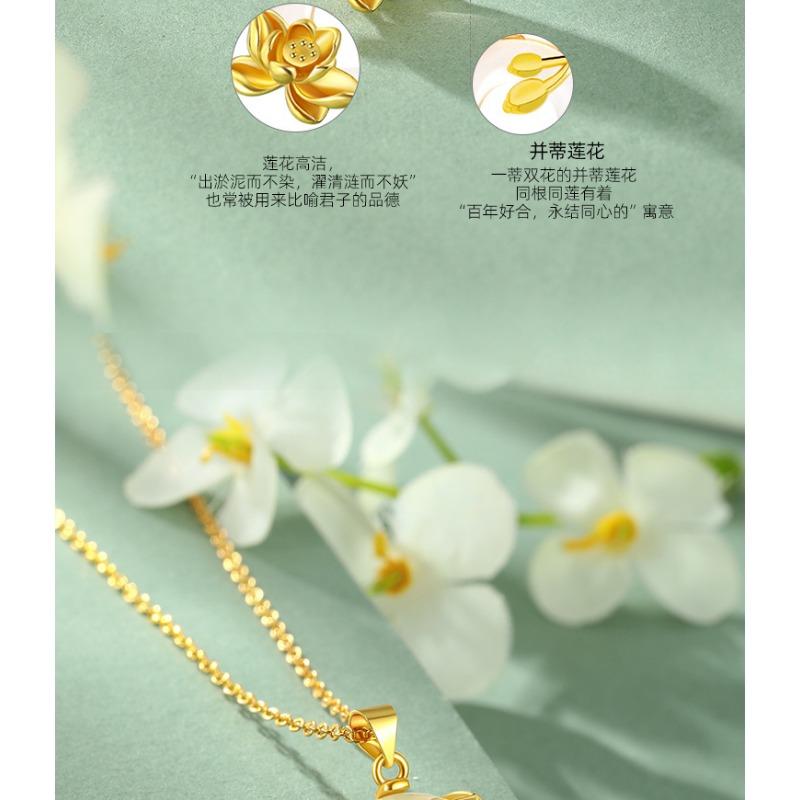 Women Light Luxury Ethnic Style Lotus Peace Buckle Simulated Chalcedony Clavicle Pendant Necklace