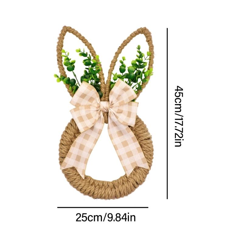 Easters Themed Florals Garlands Cartoon Rabbit Shaped Wreath for Front Door or Wall Decoration Seasonal Accessory