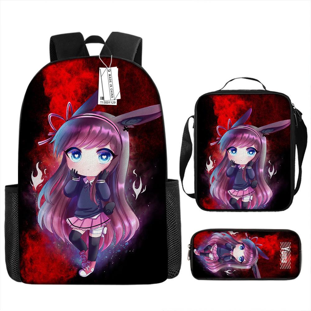 Classic Popular Funny Novelty Gacha 3D Printed 3pcs/Set Pupil School Bags Laptop Daypack Backpack Lunch Bag Pencil Case
