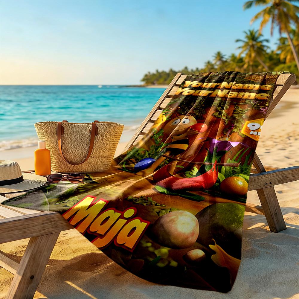 Biene Maja Customized Name Beach Towel Super Soft & Absorbent Perfect for Traveling Yoga Camping and Swimming
