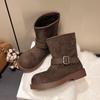 European and American foreign trade large size women's shoes 2025 autumn and winter new suede round head square heel medium tube low heel fashion boot