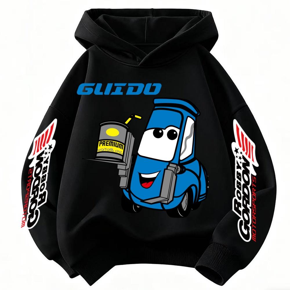 Car Lightning McQueen Cartoon Children Hooded Sweatshirt Boy Girl Autumn Winter Daily Outdoor Casual Warm Soft Sportswear