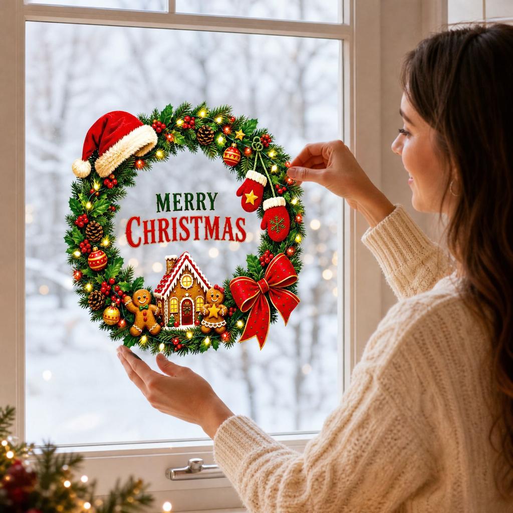 Christmas Window Decal Sticker for Glass, Festive Holiday Home Decor
