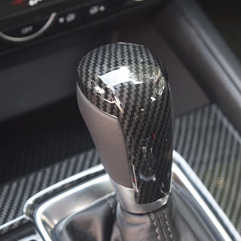 Car Gear Shift Knob Cover Trim Sticker ABS Carbon Fiber For Mazda 2 3 6 CX3 CX5 CX8 CX9 2014-2025 Interior Decoration Protection