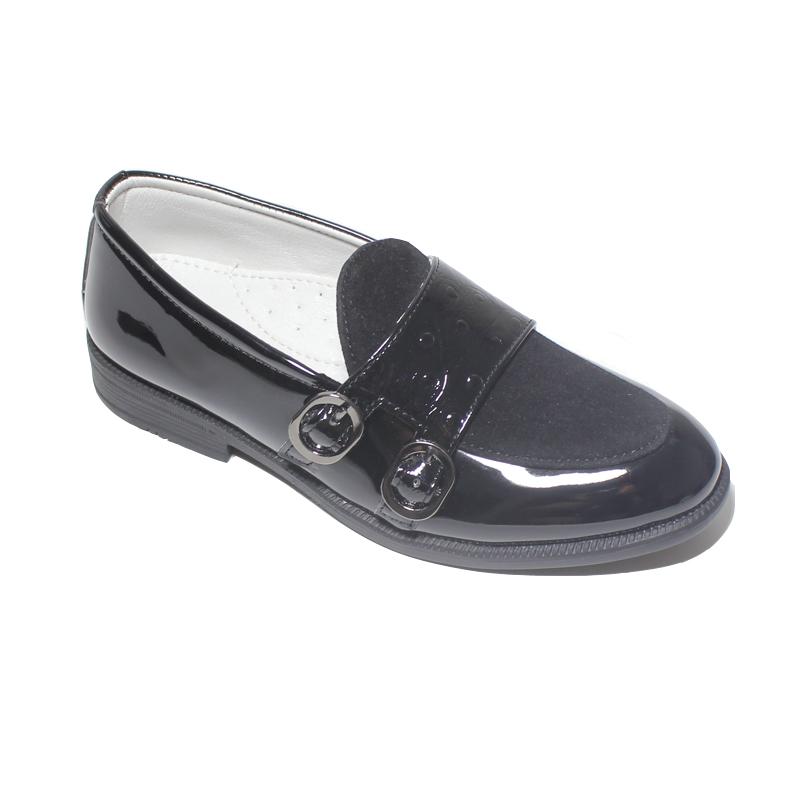 Children Clothing Yulin-001 Boys Black Shoes Children Leather Loafers For Big Kids Teenagers Formal Wedding Shoes British Style Two Buckle Size 25-38 Cm
