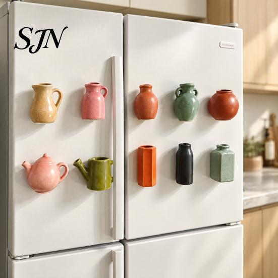 Creative Kitchen Organization Tools Mini Ceramic Vase Fridge Magnets, Cute Tiny Flower Magnets for Refrigerator Accessories Artificial Flowers,