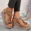 Fashion Shiny Rhinestone Wedge Heel Sandals Women Bohemian Style Chunky Platform Sandalias Mujer 2025 Fashion Thick Bottom Dress Sandals