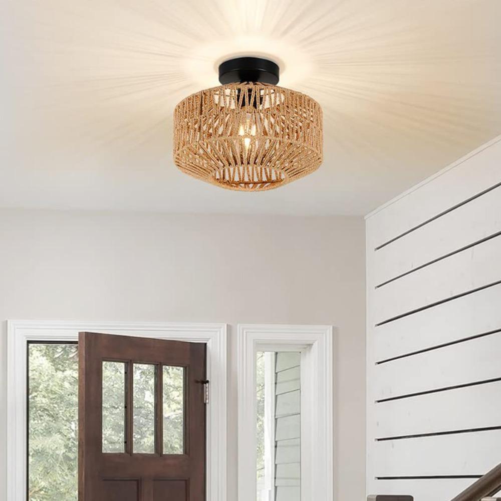 Chinese Retro Handmade Wicker Chandelier Ceiling Light Wabi-sabi Rattan Pendant Lights for Restaurant Bedroom Teahouse Study E27