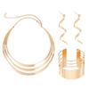 DIEZI Punk Gold Copper Color Choker Torques Necklace Earrings Bangles Set For Women Fashion Vintage Clavicle Zircon Set