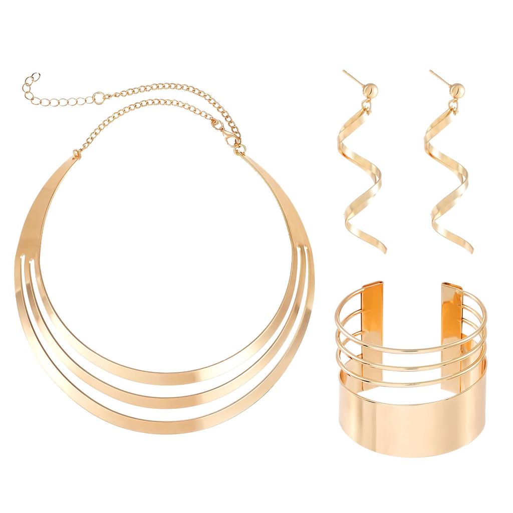 DIEZI Punk Gold Kupfer Farbe Choker Drehmomente Halskette Ohrringe Armreifen Set Für Frauen Mode Vintage Schlüsselbein Zirkon Set