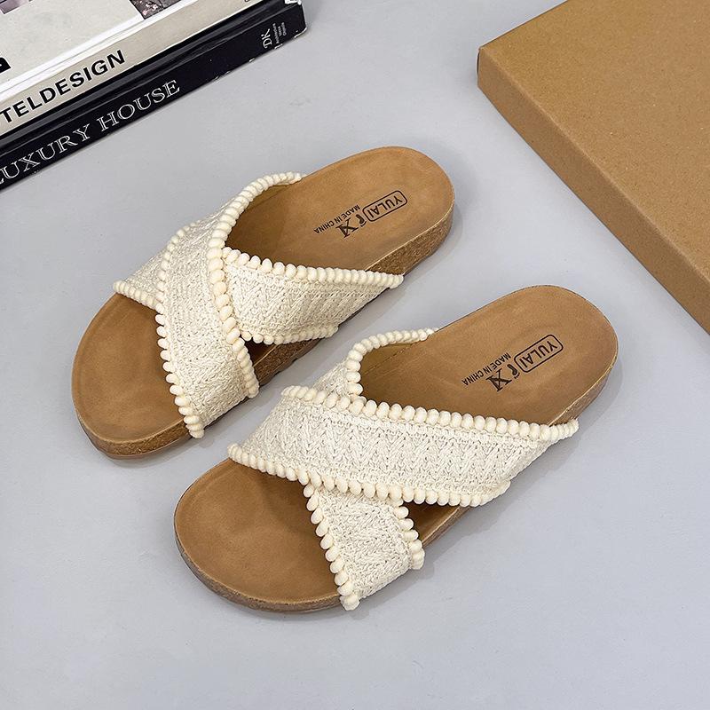 2025 Summer New Flat-bottomed Slippers Women's Wear Cross-toe One-word Drag Soft-bottomed Casual Versatile Cool Slippers