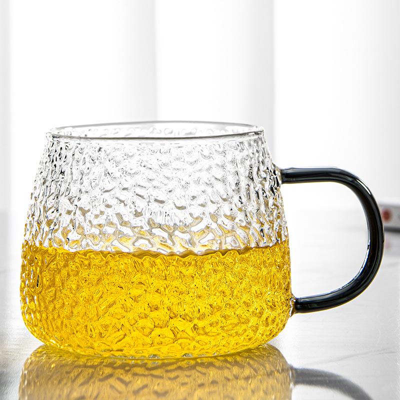 1pc 400ml Hammer Grain Coffee Tumbler Heat Resistant Glass Cup Teacup with Handle Home Office Breakfast Juice Milk Mug Drinkware