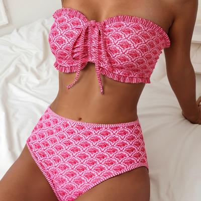 Women's Hanging Neck Strap Tube Top Sexy Split Bikini Swimsuit