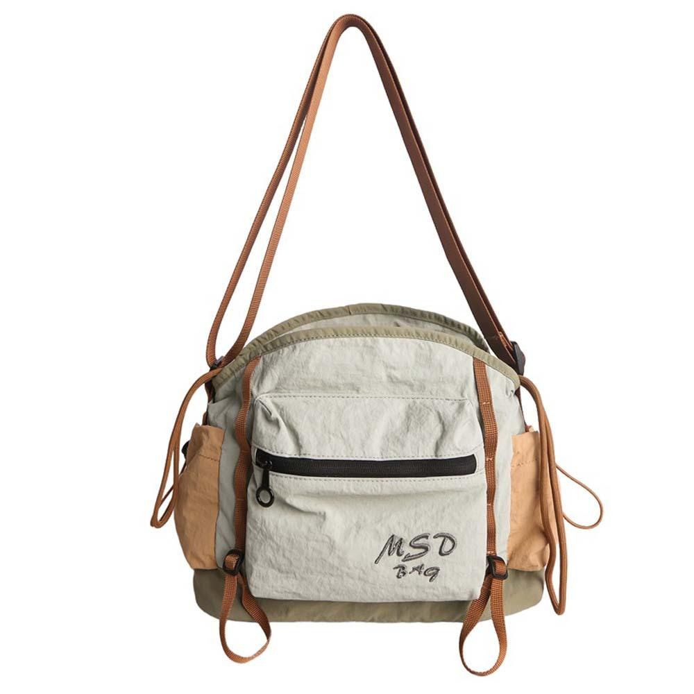 Portable Outdoor Nylon Shoulder Pouch Embroidery Drawstring Bucket Cloth Bag  Hiking