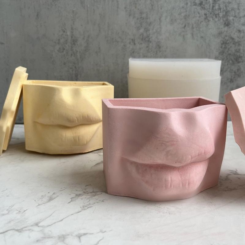 Geometric Lip Cup Shape Flower Pot Cement Silicone Mold Plaster Succulent Flower Pot Decoration Planting Potted Mold