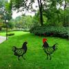 1 Piece Metal Rooster and Hen Garden Stakes Outdoor Iron Art Yard Decor Lawn Ornament Rustic Farmhouse Poultry Statue
