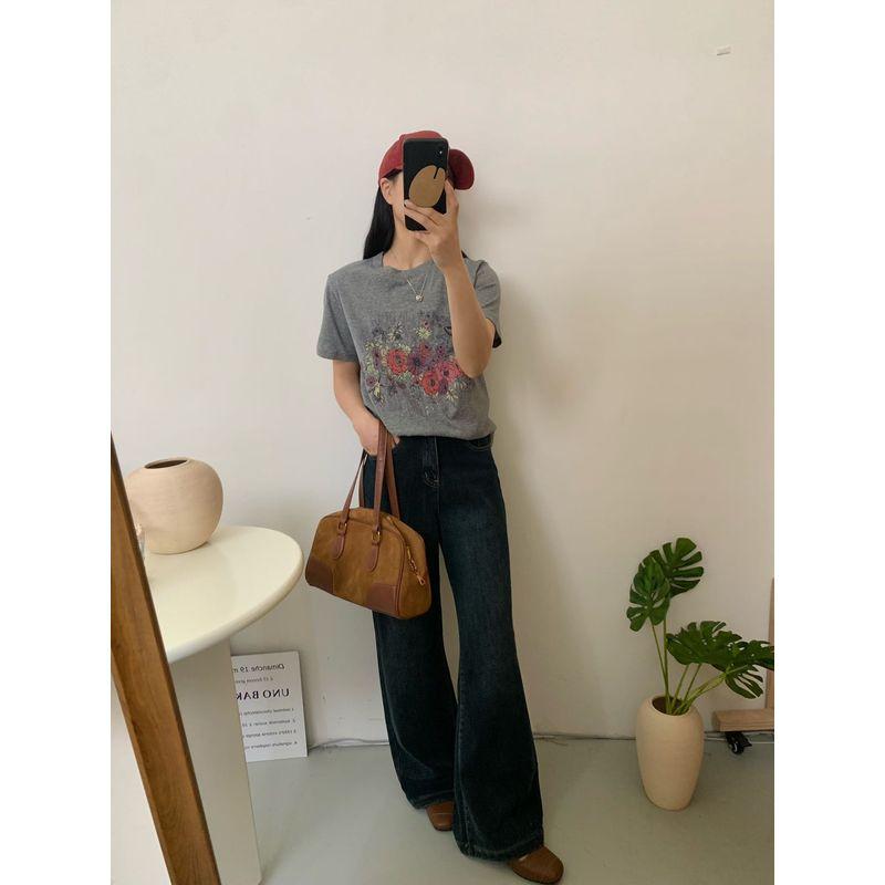 

Темпераментная футболка с принтом в корейском стиле, стильная, с коротким рукавом, женская, летняя новинка, простая, в западном стиле, свободная, повседневная, облегающая, топы Grey All yards